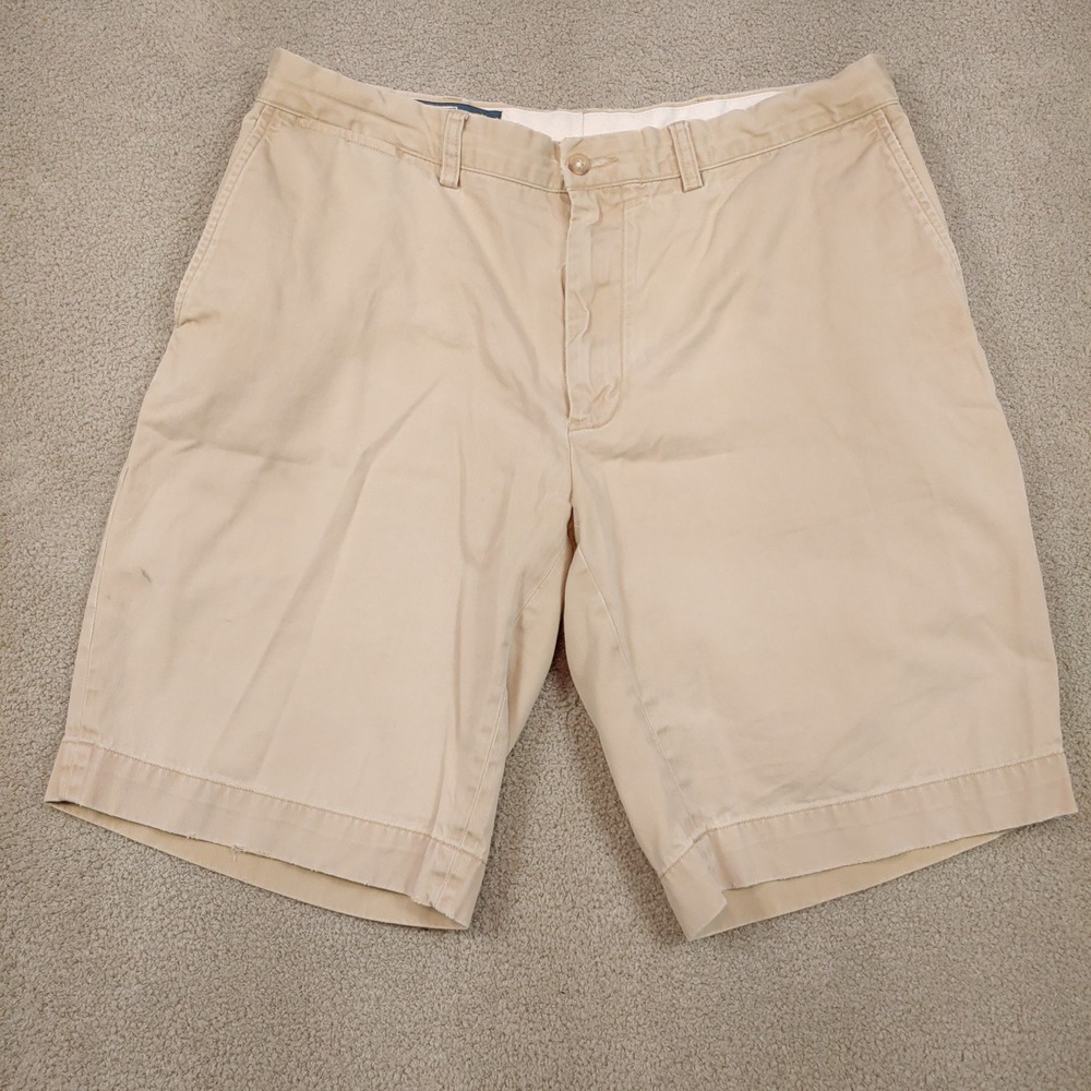 Polo Ralph Lauren Shorts - Men 34x10 Tan Khaki Chino Cotton Flat Front Casual